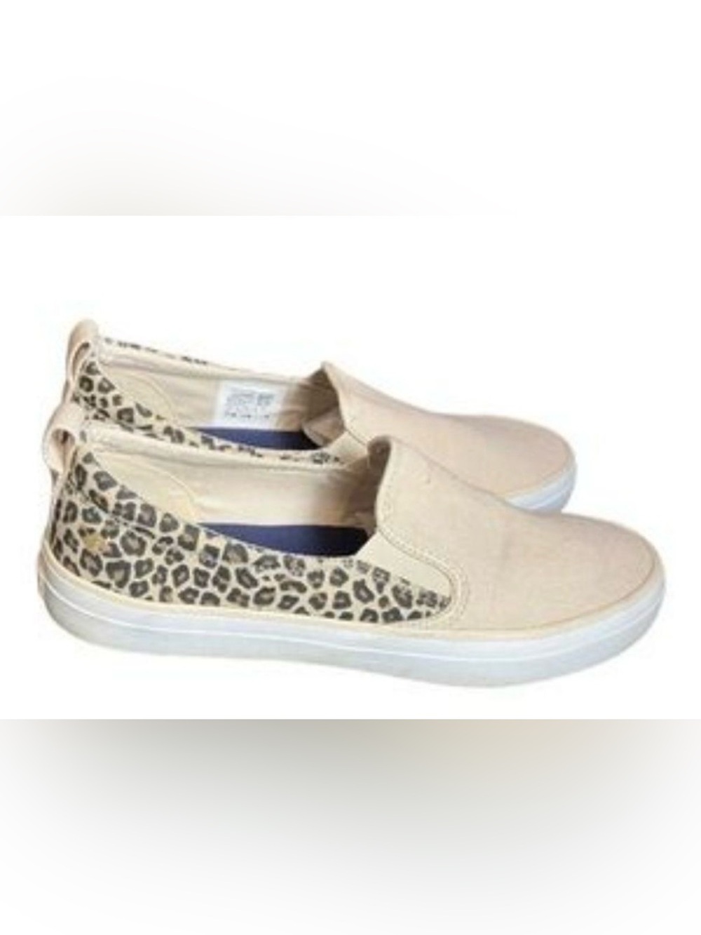 Sperry Beige & Leopard Print Crest Twin Gore Perforated Slip On Sneaker